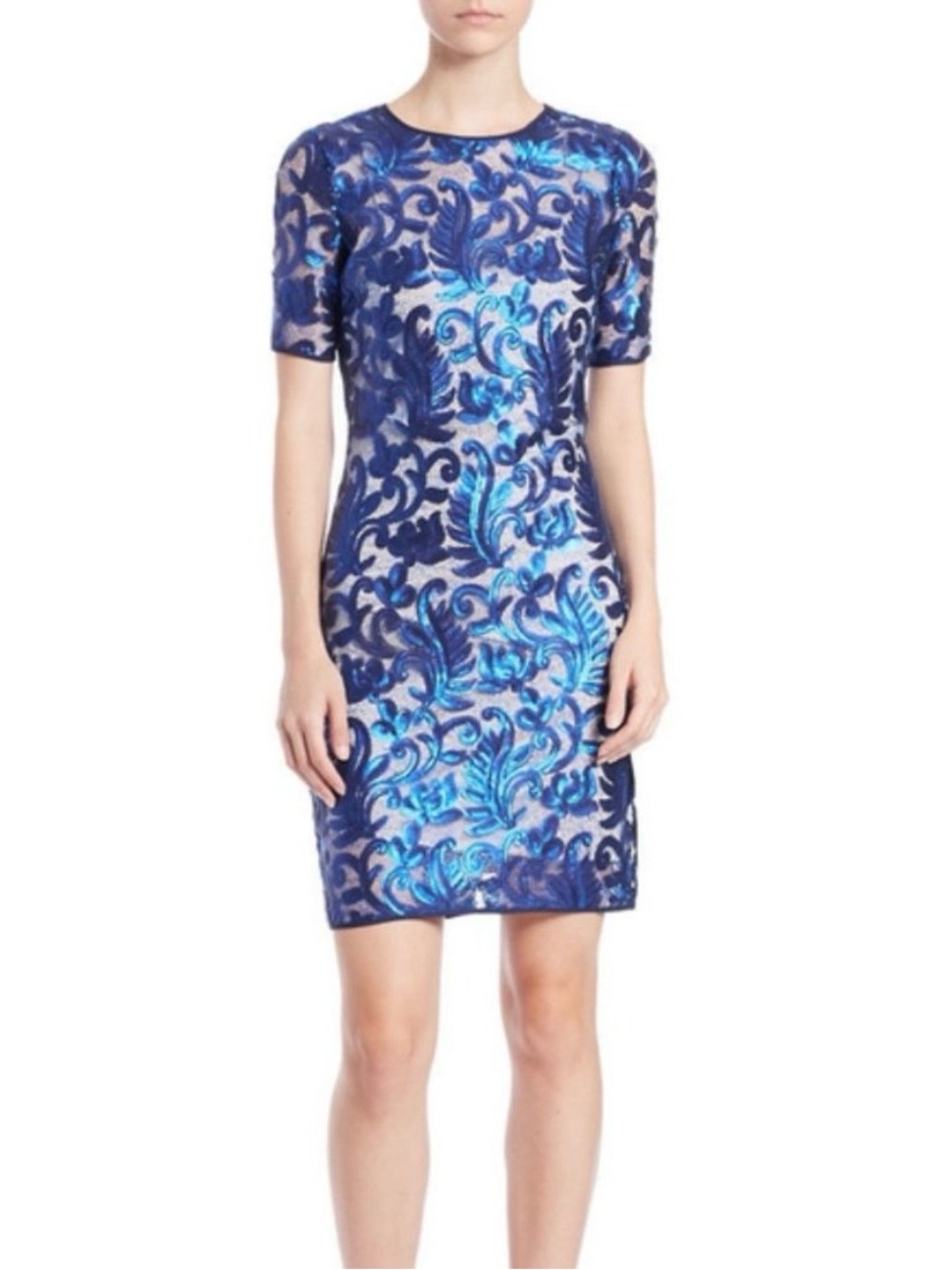 Belle Badgley Mischka Blue Lace Gloria Dress Size 4